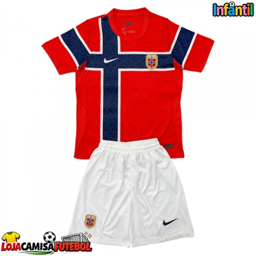 Camisa de Futebol Noruega Equipamento Principal Infantil Mundo 2026 Manga Curta (+ Calças curtas)